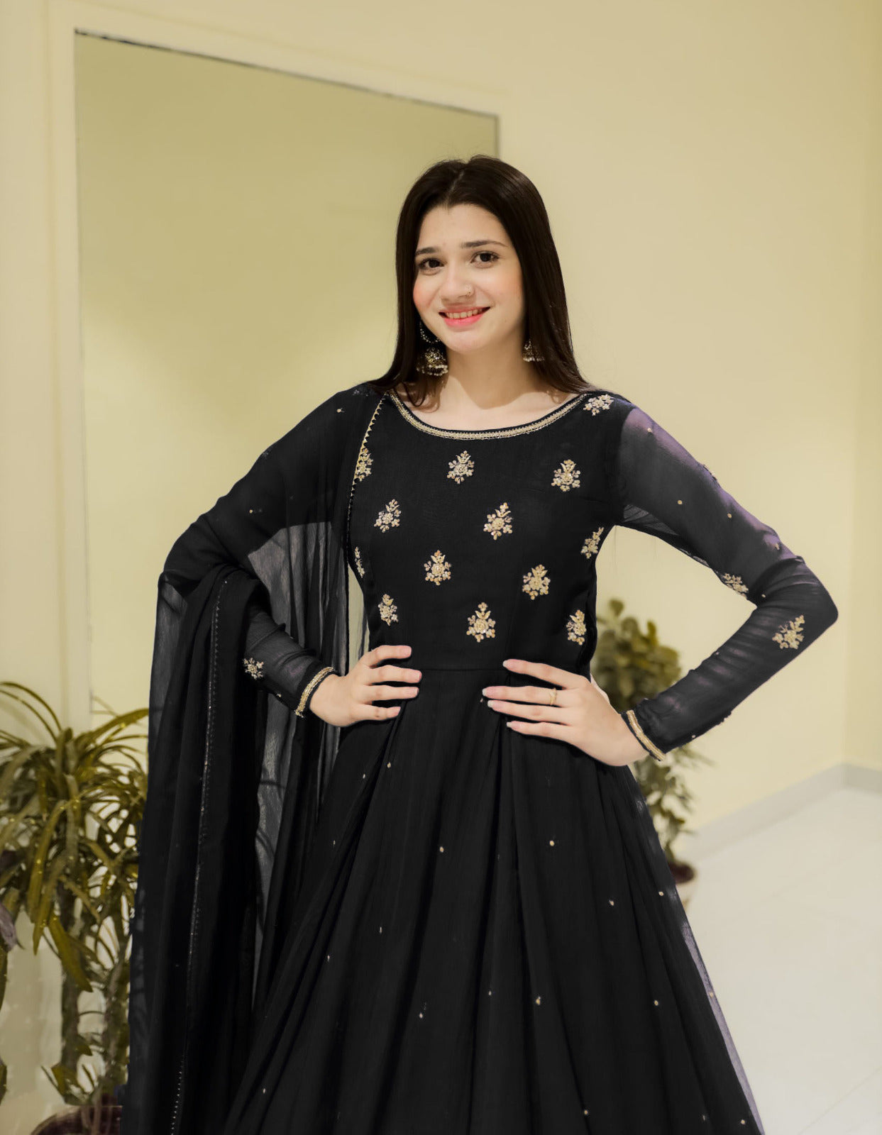 Neck & Sleeves Sequence Embroidered with Lace and front & Back Pearls Attached  Maxi with Pearls Dupatta 3PCs