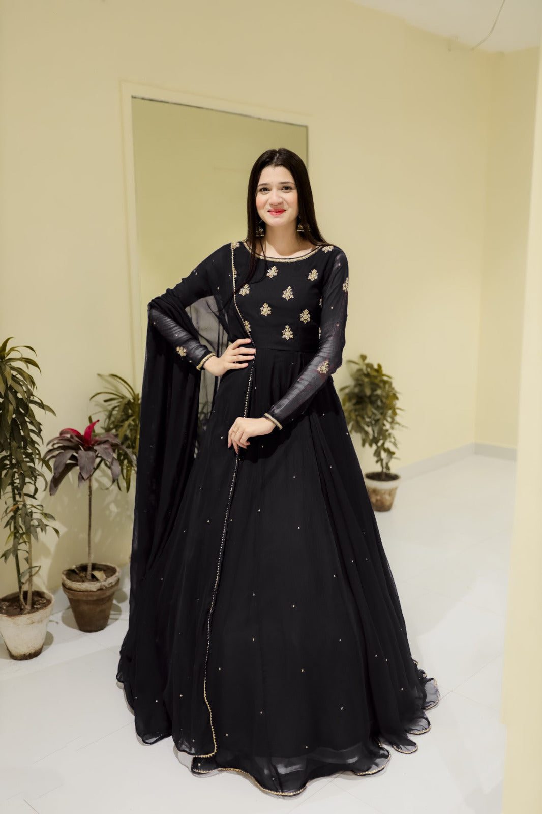 Neck & Sleeves Sequence Embroidered with Lace and front & Back Pearls Attached  Maxi with Pearls Dupatta 3PCs