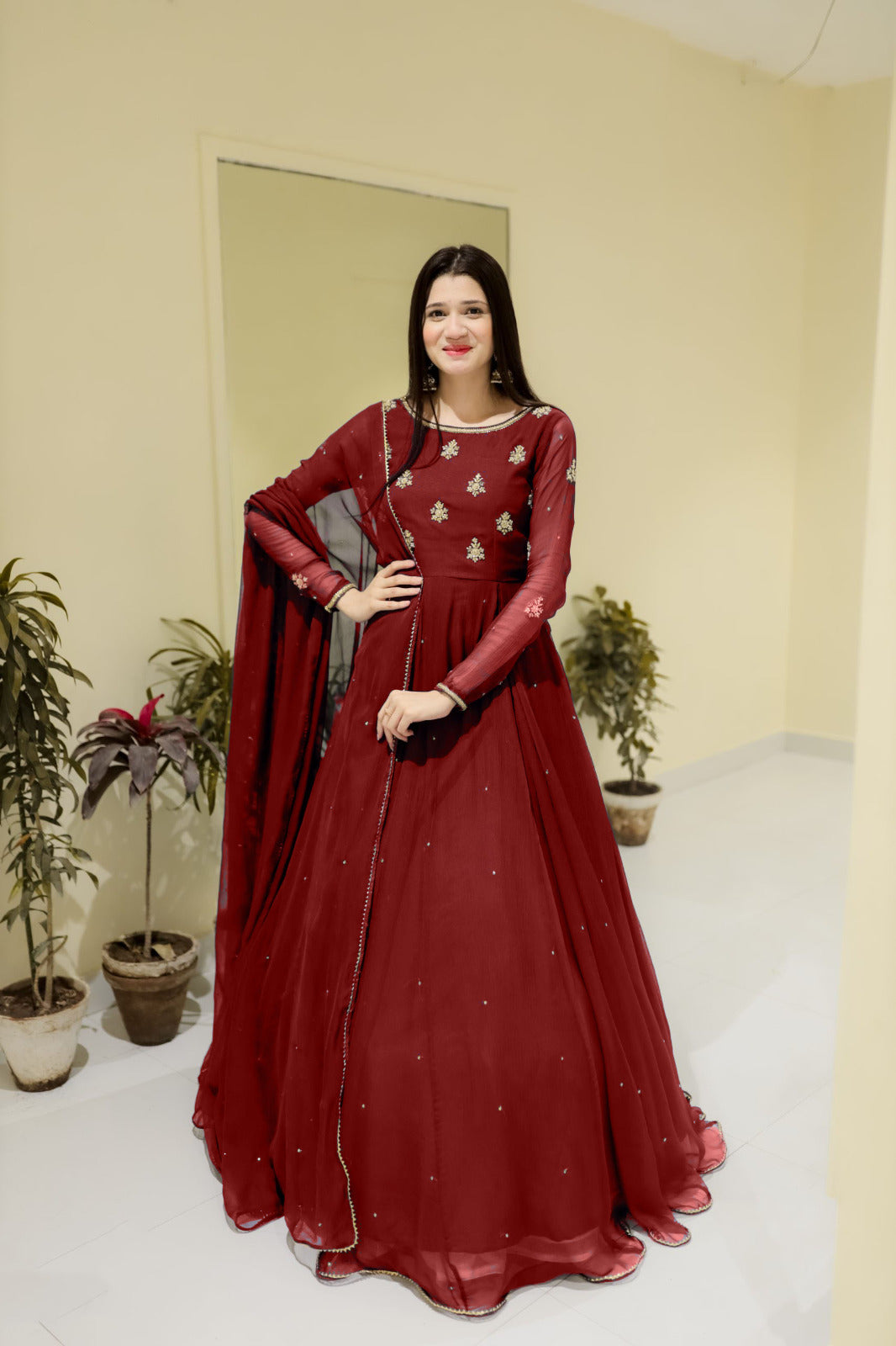 Neck & Sleeves Sequence Embroidered with Lace and front & Back Pearls Attached  Maxi with Pearls Dupatta 3PCs