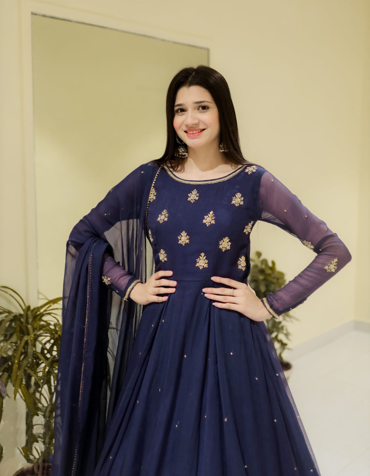 Neck & Sleeves Sequence Embroidered with Lace and front & Back Pearls Attached  Maxi with Pearls Dupatta 3PCs