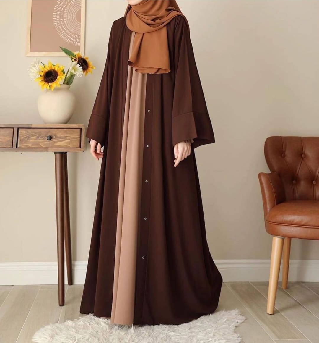 Tich Button Chocolaty Brown Abaya with inner style attached with Stoller