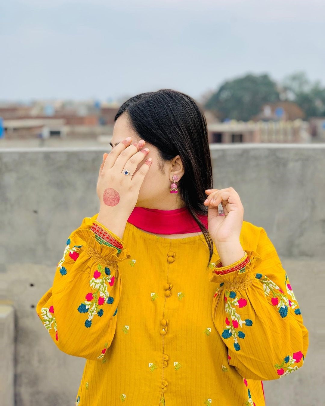 Bouti Embroidered Round Shirt with Embroidered Flapper 2PCs