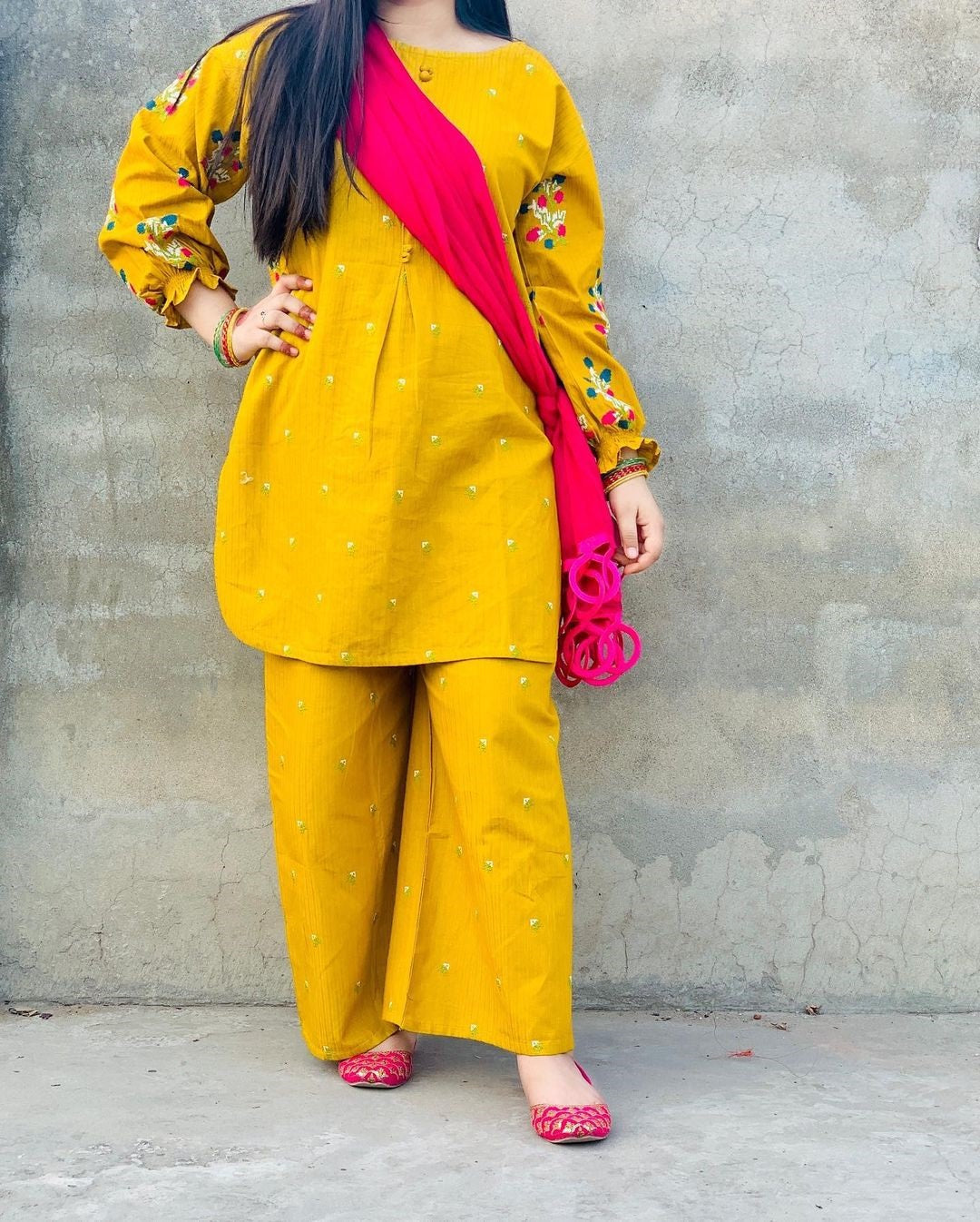 Bouti Embroidered Round Shirt with Embroidered Flapper 2PCs