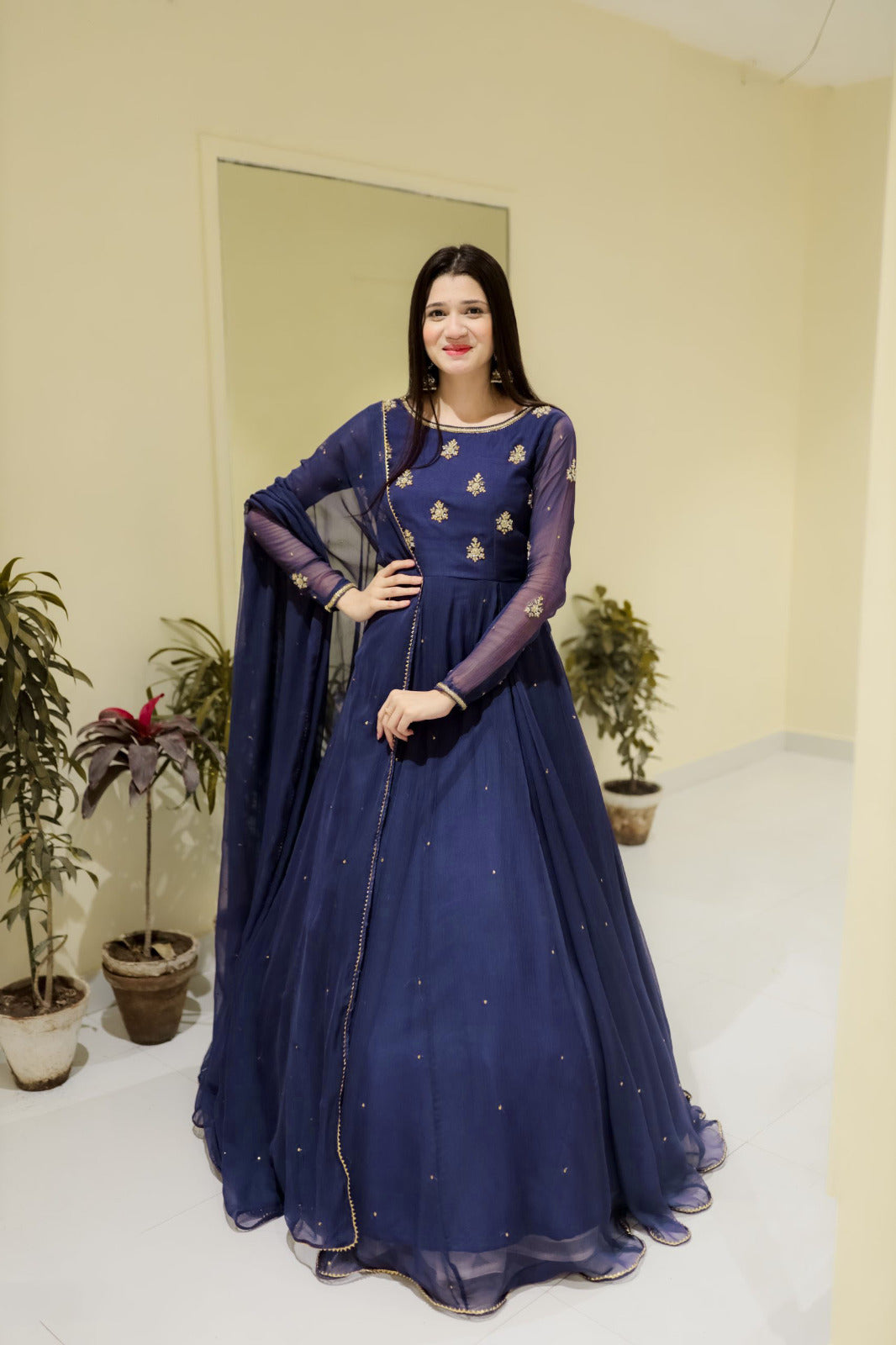 Neck & Sleeves Sequence Embroidered with Lace and front & Back Pearls Attached  Maxi with Pearls Dupatta 3PCs