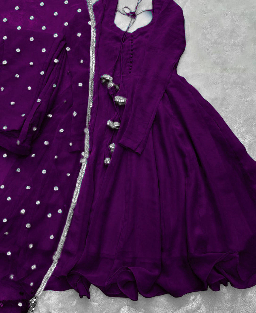 3pc V Neck Long Sleeves Maxi With Handwork And Lace Attached On Dupatta 3Pcs