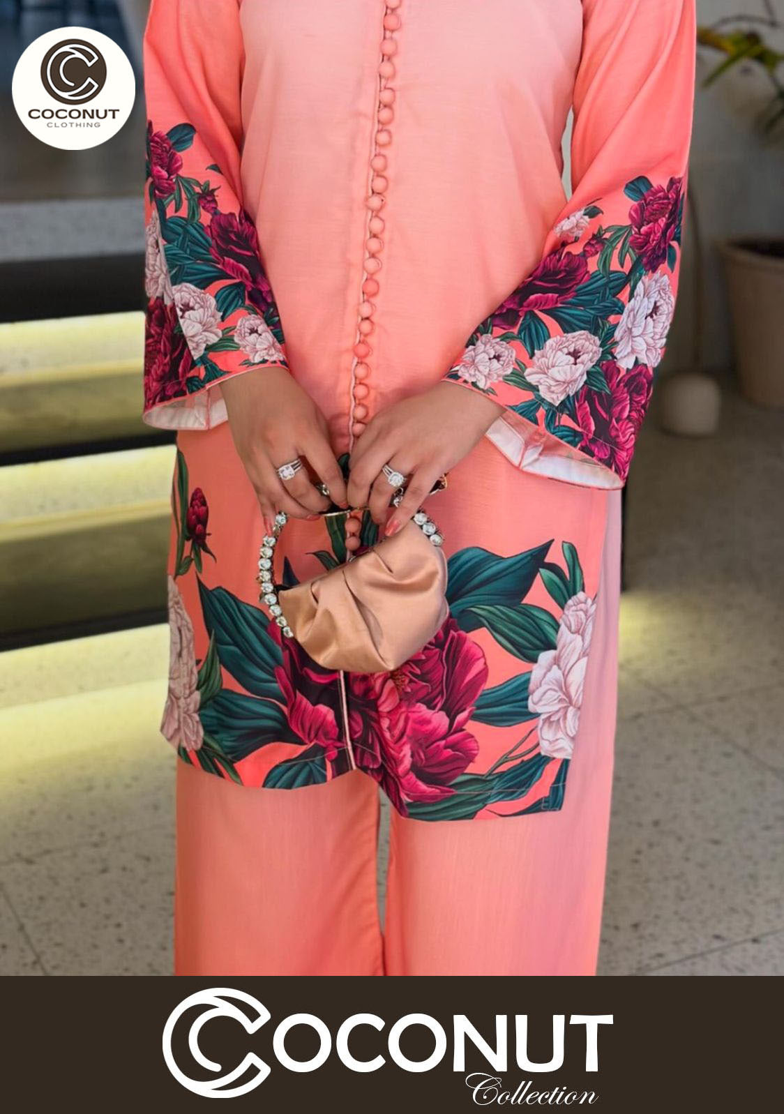 Digital Front & Back Floral Print Co Ord Set 2PCs