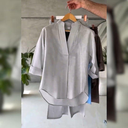 Women's V-Neck Pure Cotton Stuff  Shirt & Trouser Set