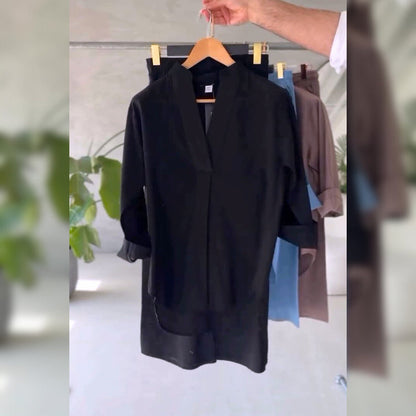 Women's V-Neck Pure Cotton Stuff  Shirt & Trouser Set