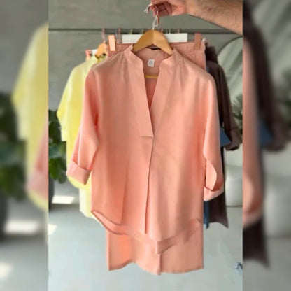 Women's V-Neck Pure Cotton Stuff  Shirt & Trouser Set