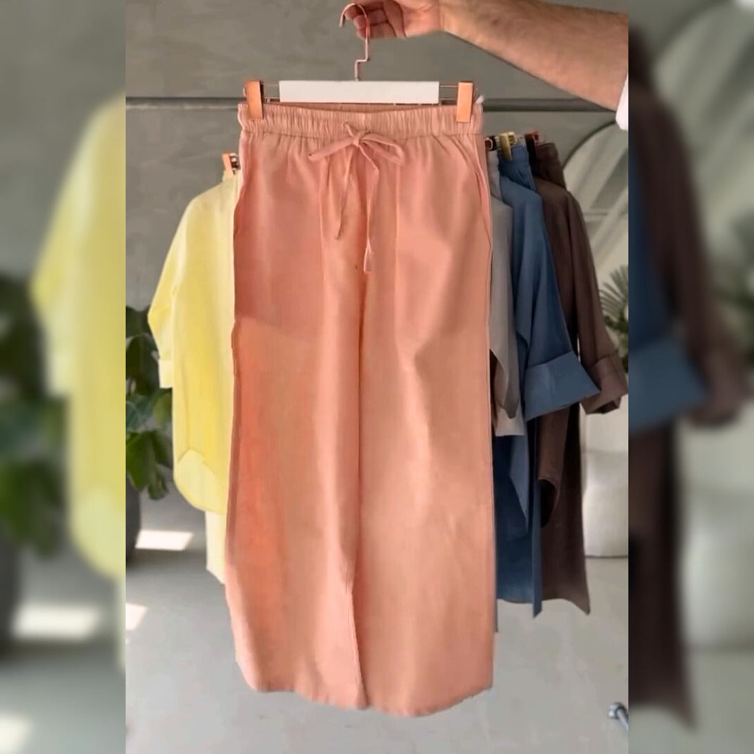 Women's V-Neck Pure Cotton Stuff  Shirt & Trouser Set