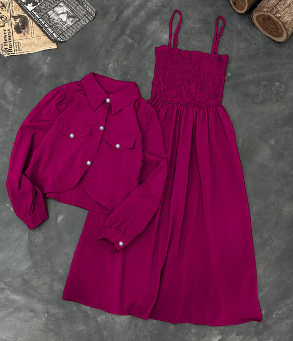 Kaaj Button Coaty with Gazzer Romper Frock 2PCs