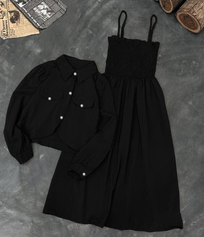 Kaaj Button Coaty with Gazzer Romper Frock 2PCs