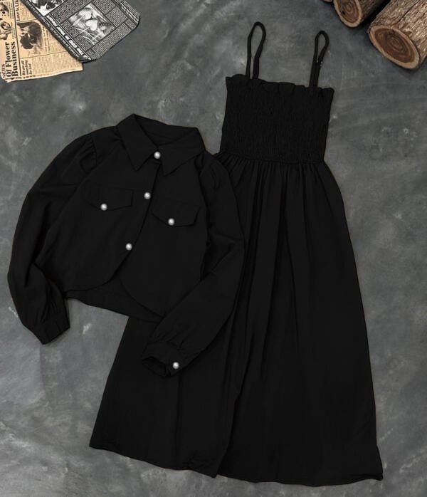 Kaaj Button Coaty with Gazzer Romper Frock 2PCs