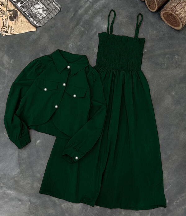 Kaaj Button Coaty with Gazzer Romper Frock 2PCs