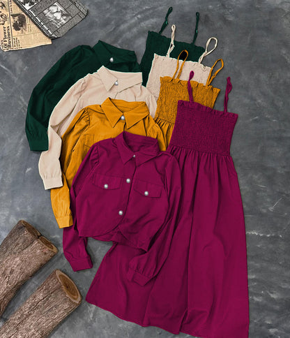 Kaaj Button Coaty with Gazzer Romper Frock 2PCs