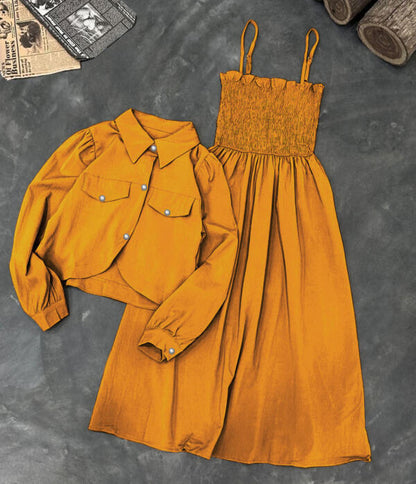 Kaaj Button Coaty with Gazzer Romper Frock 2PCs