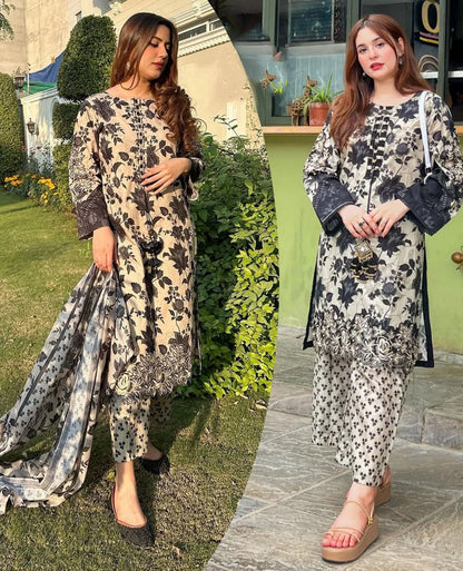 ❤️Front And Back Allover Digital Printed Handwork Shirt With Flapper Cord Set 3Pcs😍