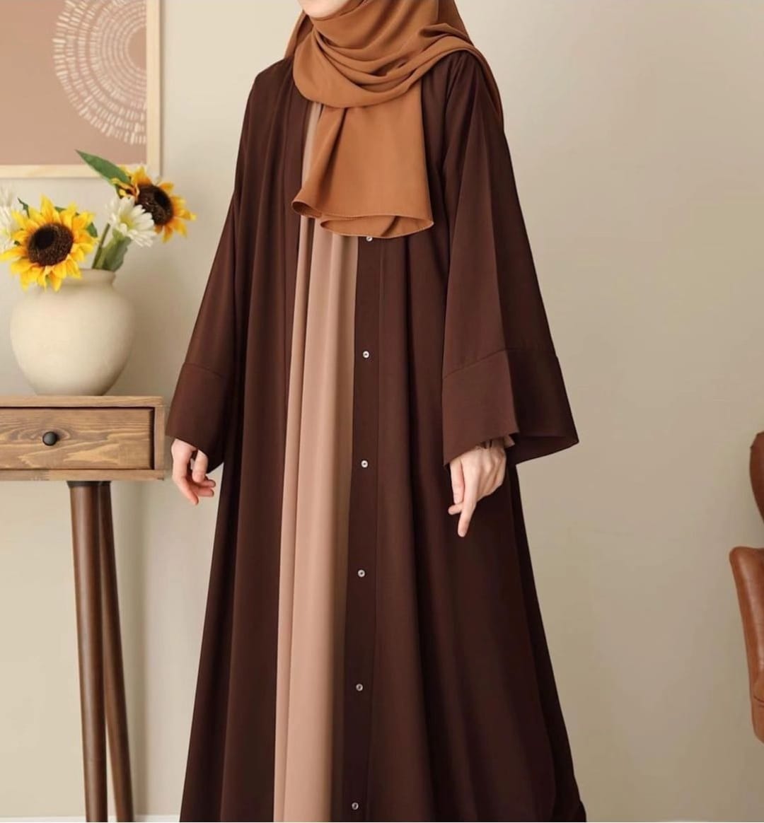 Tich Button Chocolaty Brown Abaya with inner style attached with Stoller
