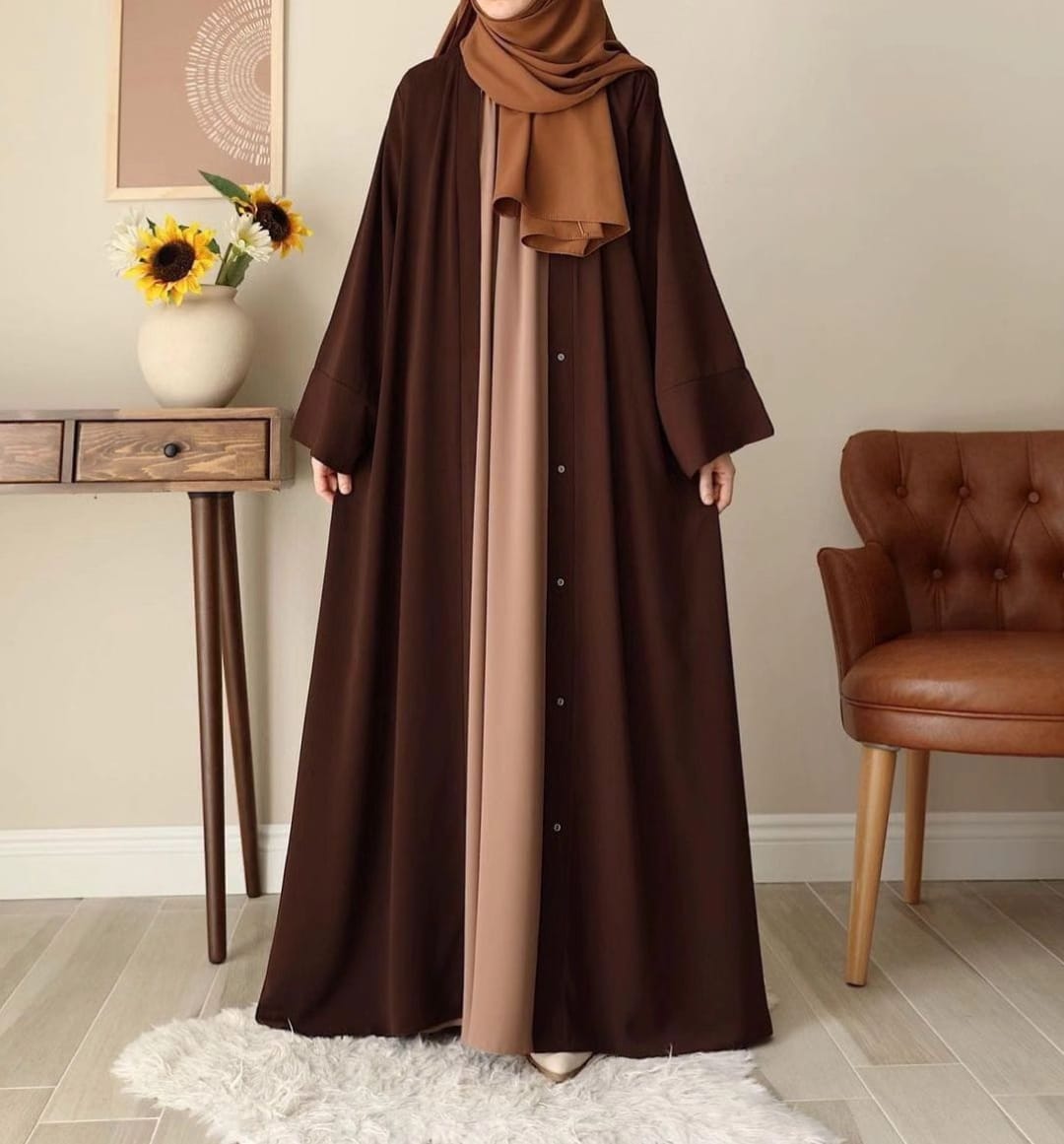 Tich Button Chocolaty Brown Abaya with inner style attached with Stoller
