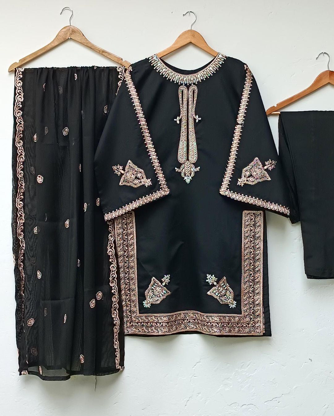 Neck, Daman and Sleeves Embroidered Shirt with Embroidered Dupatta 3PCs