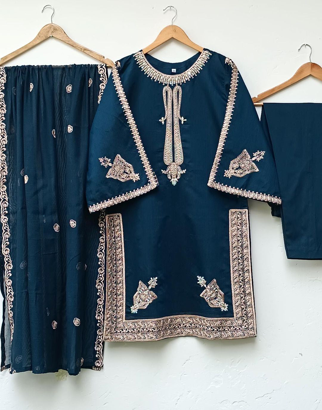 Neck, Daman and Sleeves Embroidered Shirt with Embroidered Dupatta 3PCs