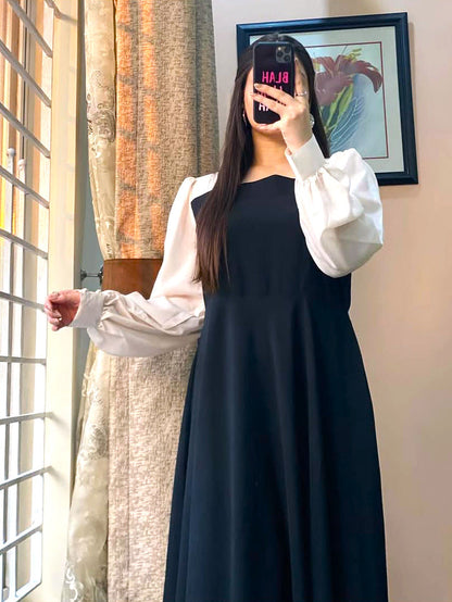 Platted Black Maxi with White Sleeves