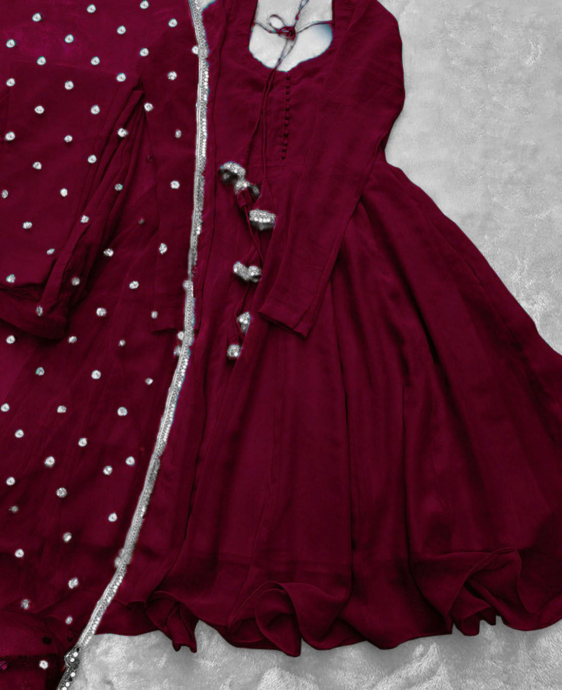 3pc V Neck Long Sleeves Maxi With Handwork And Lace Attached On Dupatta 3Pcs