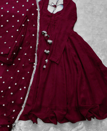 3pc V Neck Long Sleeves Maxi With Handwork And Lace Attached On Dupatta 3Pcs