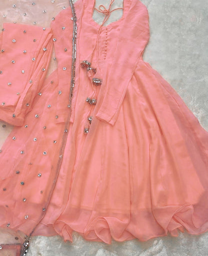 3pc V Neck Long Sleeves Maxi With Handwork And Lace Attached On Dupatta 3Pcs