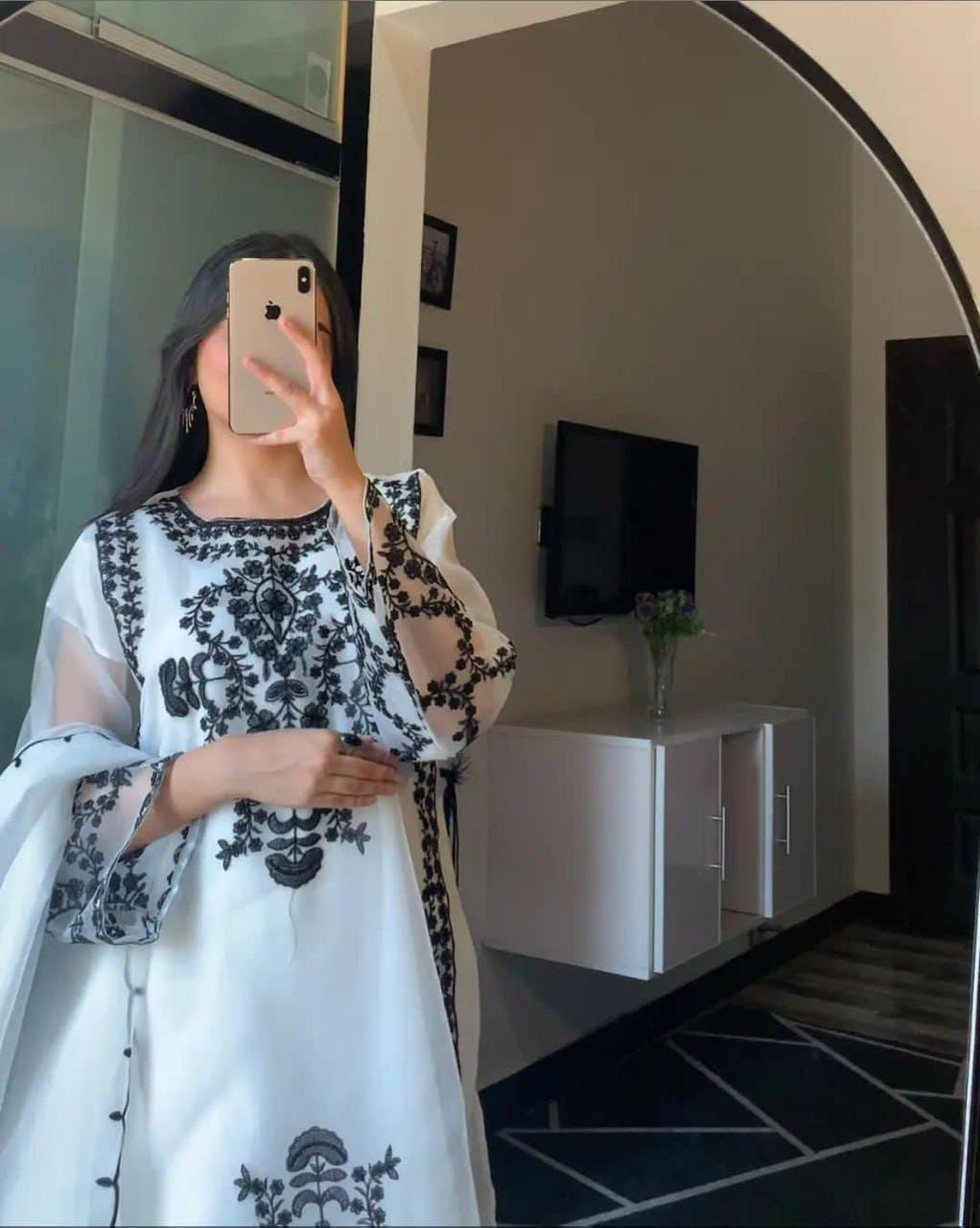 Neck,Sleeves,Daman Embroidered Shirt With Fully Embroidered Dupatta 3Pcs