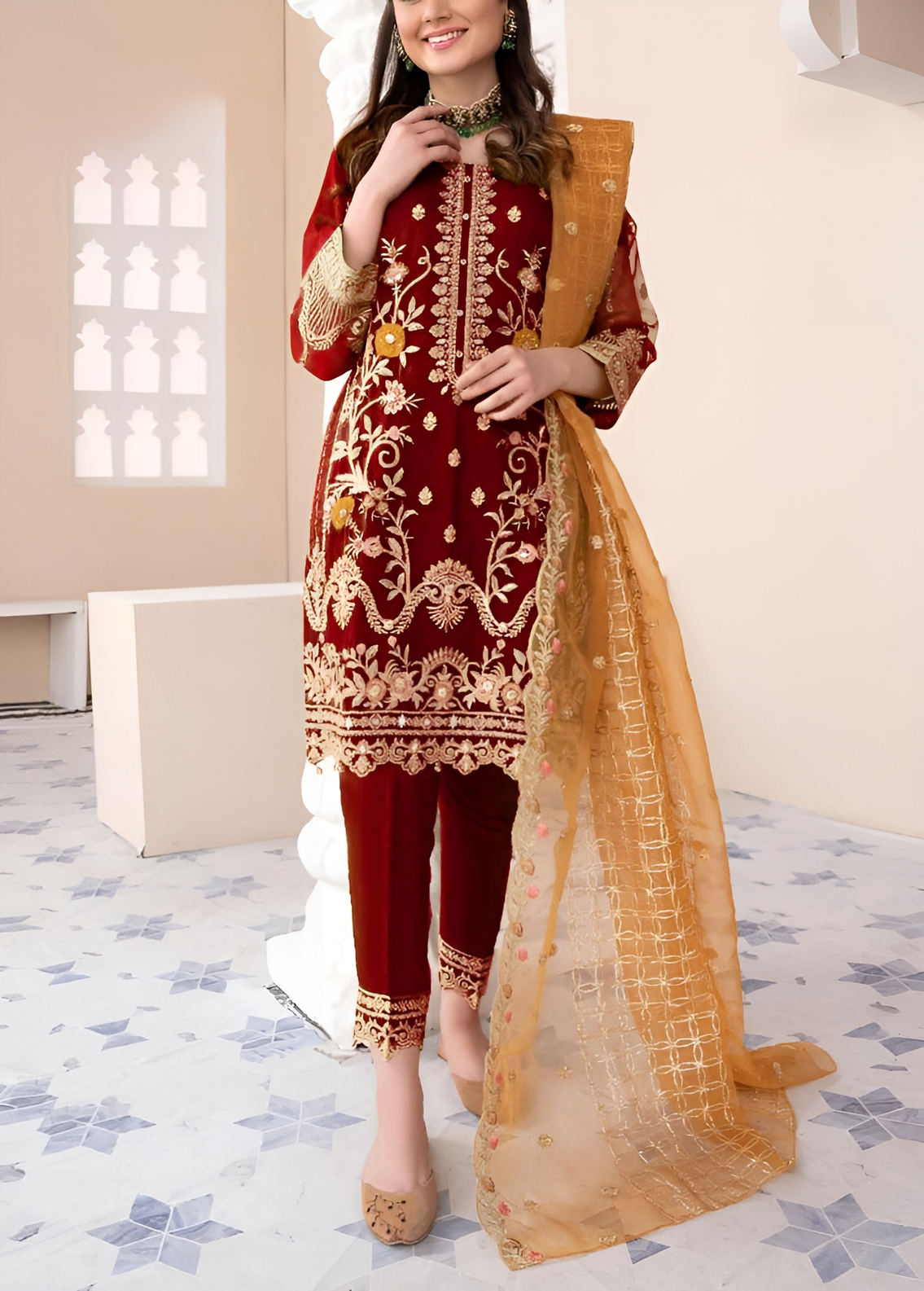 Heavy Embroidered Organza Dress with Embroidered Organza Dupatta Stirched-Readymade